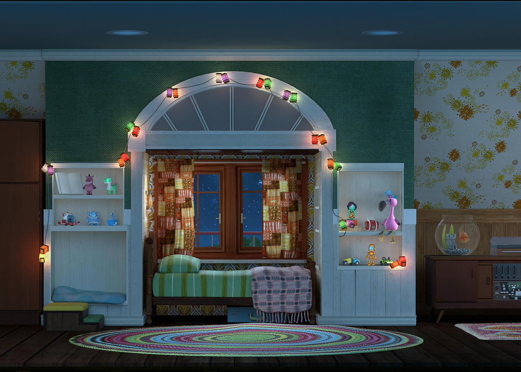 Monty bedroom night scene