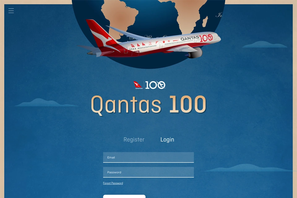 Qantas 100 registration and login page design
