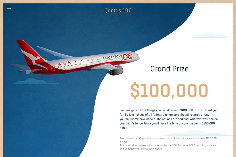 Qantas 100 campaign prize page design